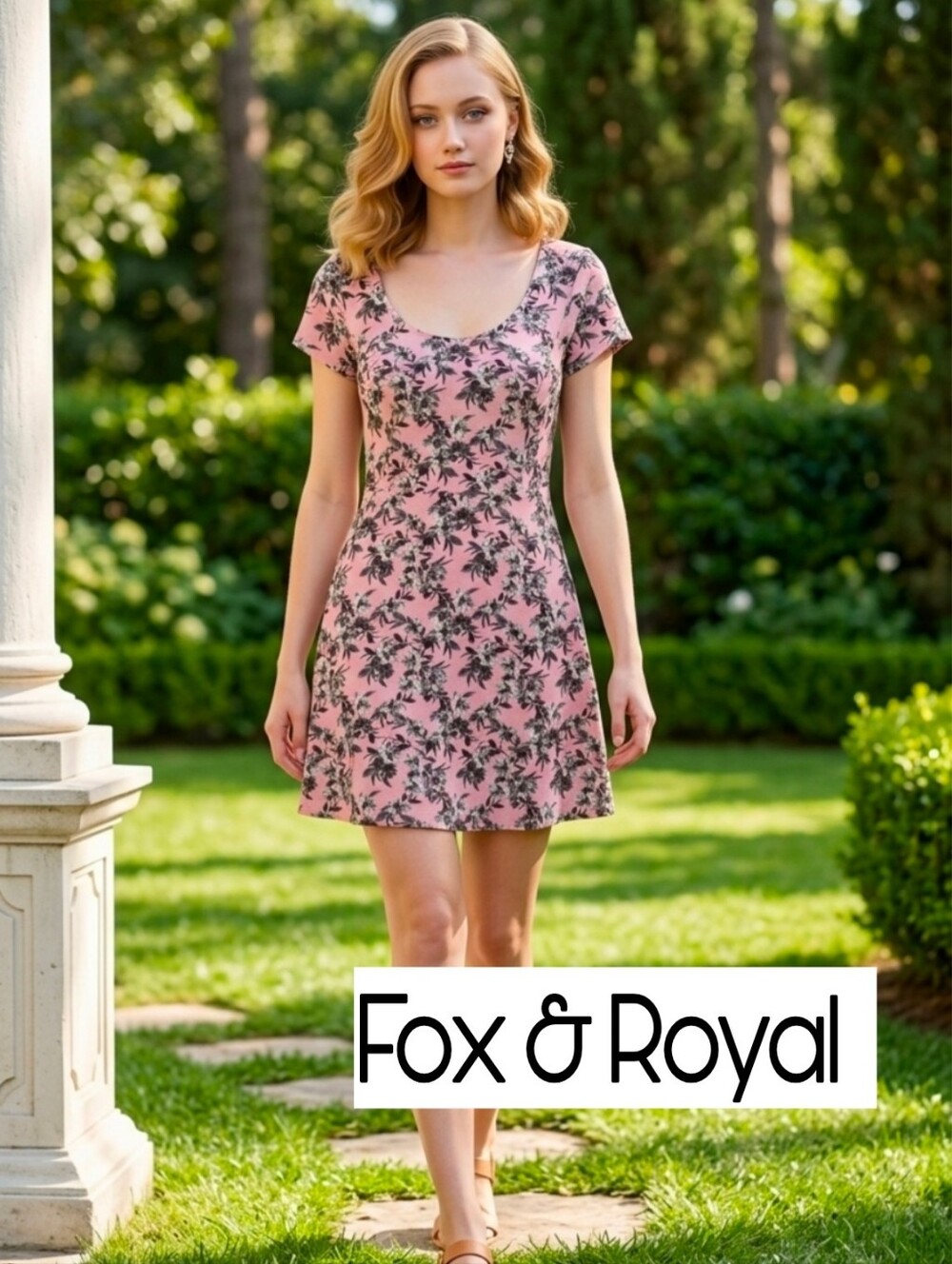 Fox & Royal Party Dress Pink Floral Taylored Fit Stretchy. 1x